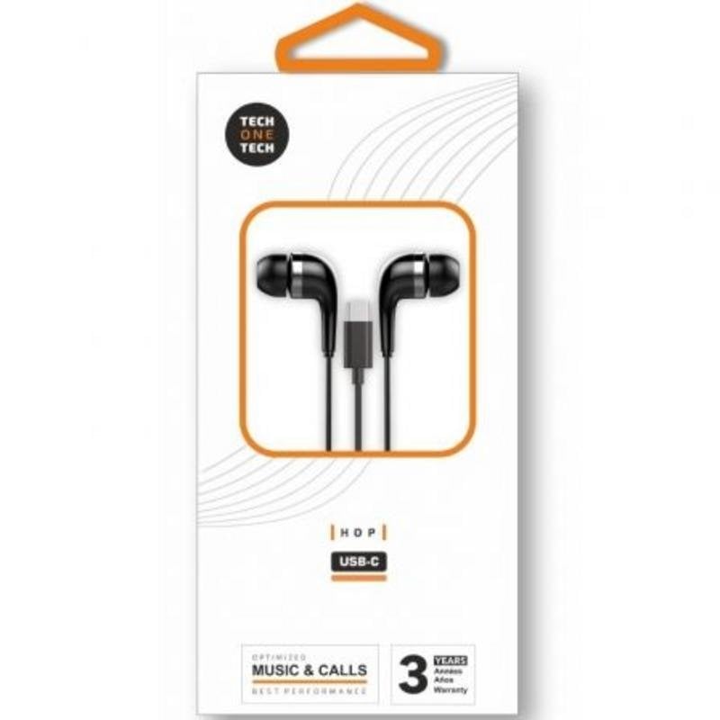 tech-one-tech Auriculares Tech One Tech TEC1305 avec fil USB-C intra-auriculaires, micro et reduction de bruit, noirs