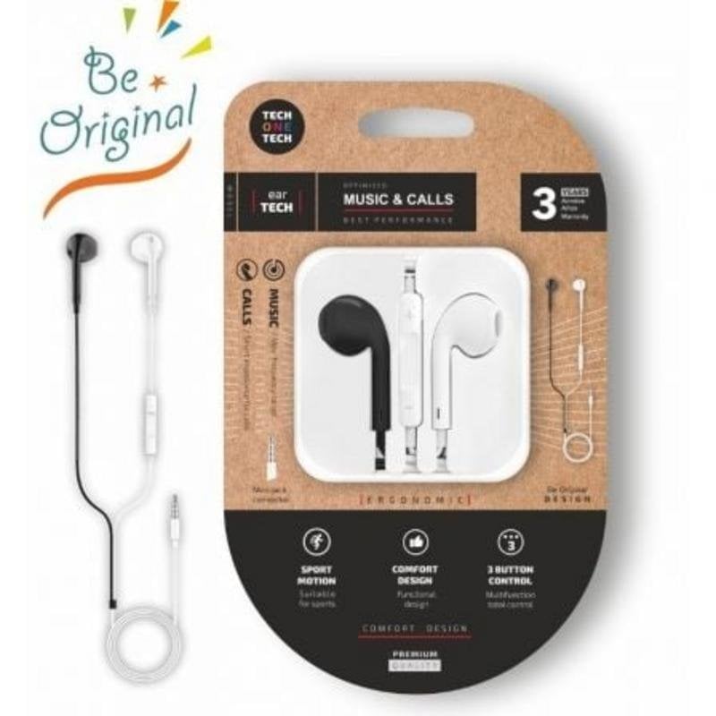 tech-one-tech Écouteurs Tech One Tech earTECH Be Original filaires Mini Jack 3,5 mm avec micro, White et Black