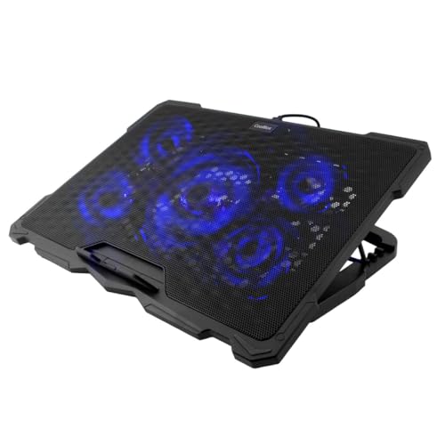 CoolBox Base de Refroidissement Portable jusqu'à 17,3 avec 5 Ventilateurs Silencieux LED avec régulateur de Vitesse, Support réglable à 4 Positions, câble USB 60 cm Noir