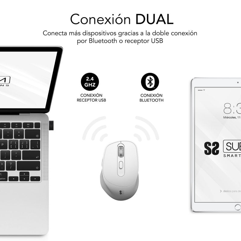 subblim Souris ergonomique sans fil Subblim Comfort Ergo Dual pour droitiers 2400 DPI White