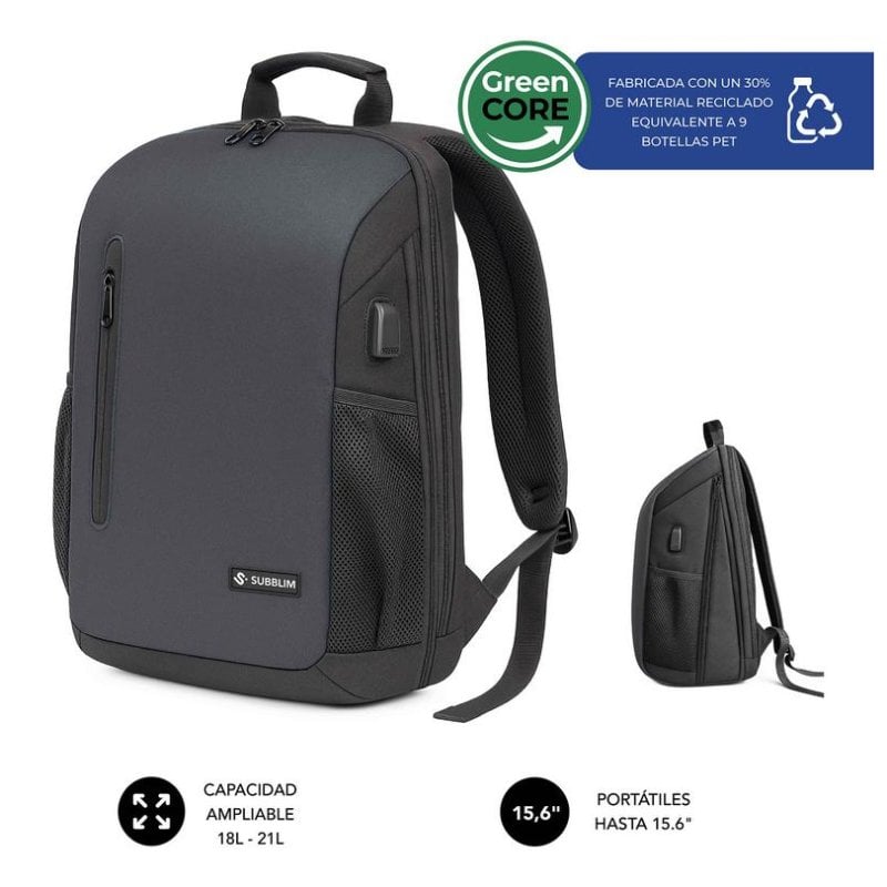 subblim Sac à dos Subblim Nomad Xpand Air Padding 15,6 polyester recyclé USB-C black