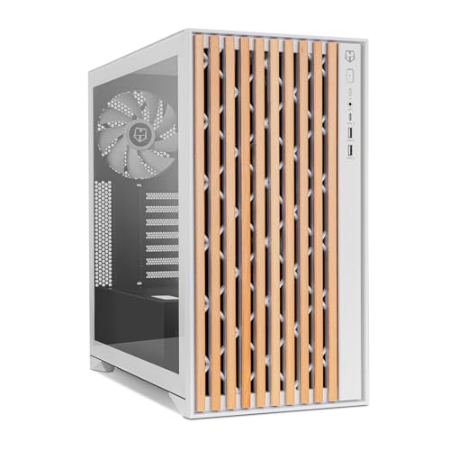 nox Boîtier Nox Hummer ELEMENT Semi-Tour ATX en verre trempé USB-C White et bois