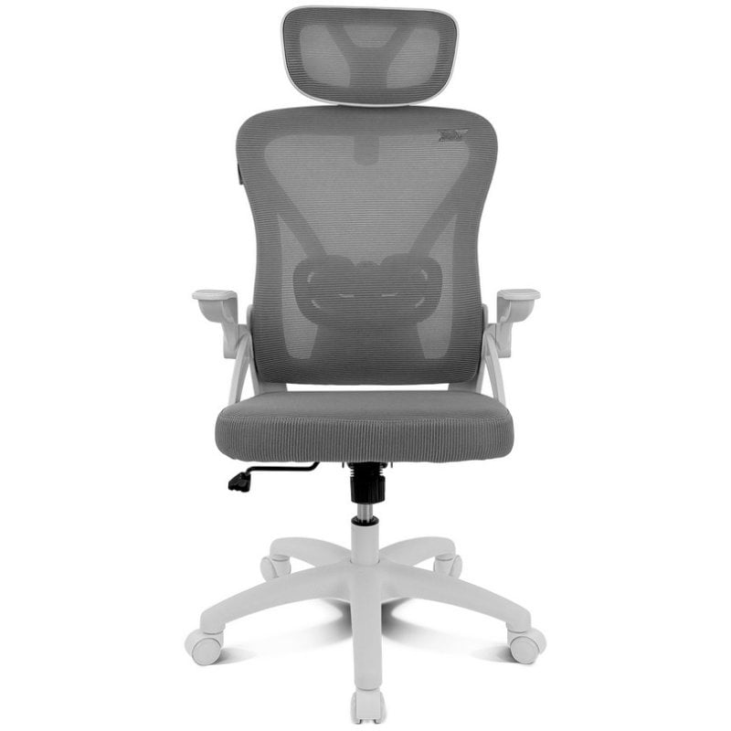drift Chaise ergonomique DRAIR35 assise grise dossier maille blanche réglable accoudoirs pliables