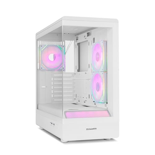 NOX XTREME PRODUCTS HUMMER SIGNAL – Boîtier ATX | M-ATX, ARGB Frameless Verre Trempé, Support GPU jusqu’à 420 mm, Filtre Anti-poussière Magnétique, Capacité pour 9 Ventilateurs, 3×120 mm Inclus, Blanc