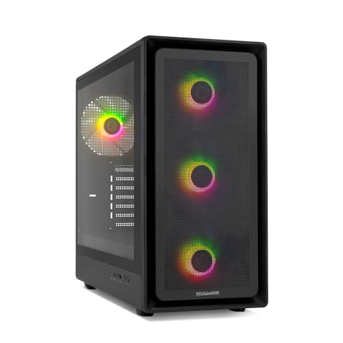 NOX Xtreme Products Hummer Aero – Boîtier ATX | M-ATX | ITX, 4 Ventilateurs ARGB PWM 140 mm Inclus, Front Mesh, Panneau Latéral en Verre Trempé, USB-C et USB 3.0, Support GPU Jusqu’à 420 mm, Noir