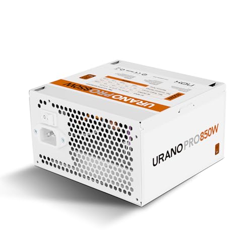 NOX Xtreme Products URANO Pro 850 W White 80 Plus Bronze, Alimentation ATX avec Ventilateur Silencieux 120 mm PWM, Protection intégrale (OVP, UVP, OPP, SCP, OTP), PFC Actif, câbles Plats, Blanc