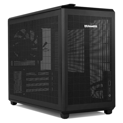 NOX Xtreme Products Hummer Refresh - Boîtier PC Mini Tour Micro ATX ITX Transportable, Design Full Mesh, Ventilateur PWM 120mm Inclus, Espace pour 5 Ventilateurs, USB-C et 3.0, Noir