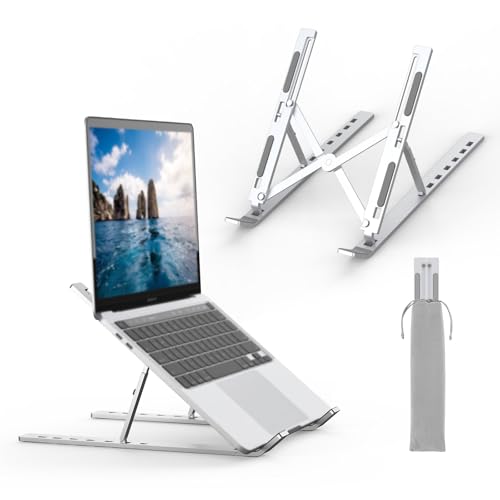 GRIFEMA GB1054 Support Ordinateur Portable Réglable, Support PC Pliable en Aluminium 7 Niveaux de Hauteur, Compatible MacBook Air Pro, Dell 10-17,3 Pouces, Léger et Stable -Argent