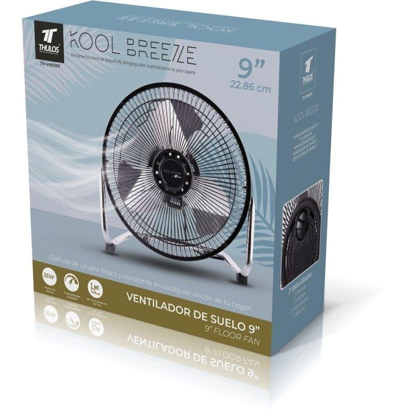 thulos Ventilateur de Sol Thulos TH-VN5001 35W 9 Métal Tête Inclinable Grille Protectrice Black