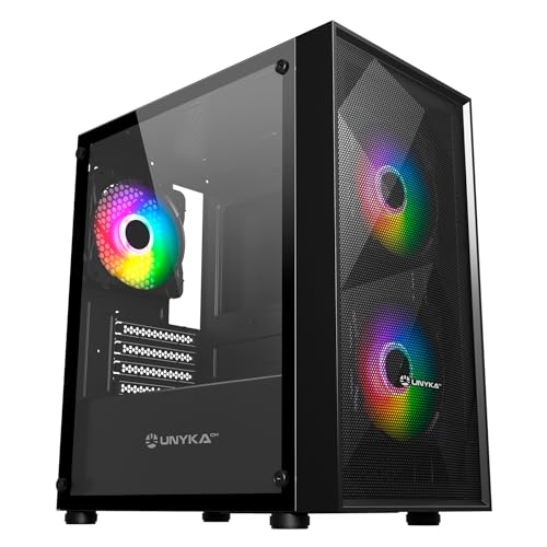UNYKAch Boîtier Micro ATX Gaming Mir B200, Verre trempé, Trois Ventilateurs ARGB et Trois Ports USB