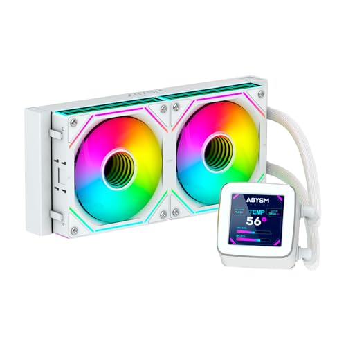 ABYSM Gaming Refroidissement liquide OCEANIC 240 White ARGB, avec écran LCD de 2,8 personnalisable, pour surveiller la température du processeur, la vitesse des ventilateurs et d'autres paramètres