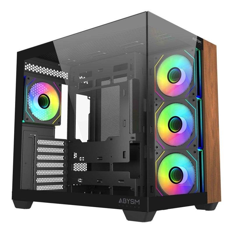 abysm Boîtier PC Abysm Sava Nature 285B Design Bois ATX 4x Ventilateurs ARGB