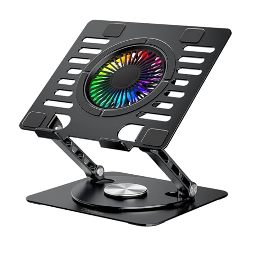 CoolAir - Support portable avec ventilateur silencieux RGB de 11 cm, base réglable en hauteur et rotation à 360°, réfrigérateur portable avec vitesse réglable, tablettes ordinateurs portables jusqu'à