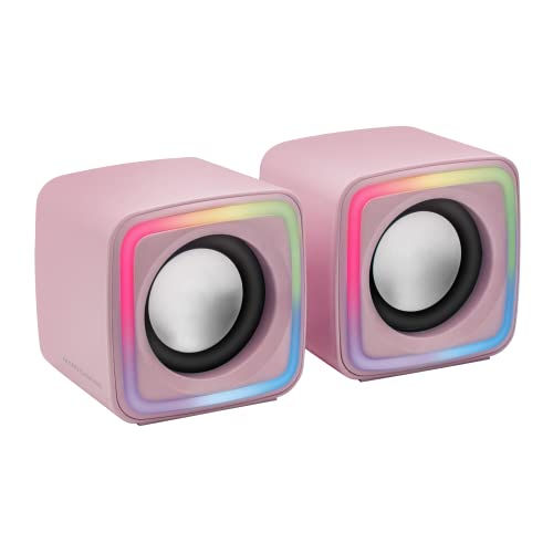 Mars Gaming MSCUBEP, Haut-parleurs Gaming Compacts 8W, Son DSP Spatial, Éclairage RGB Active-Flow, Boîtier de Contrôle, Connexion USB Jack 3.5mm, Rose
