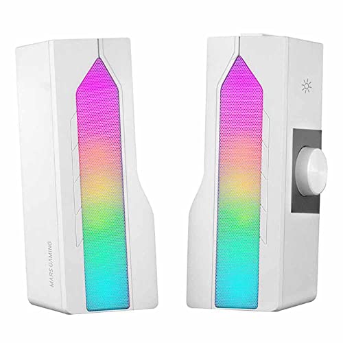 Mars Gaming MSDUOW, Barre de Son Haut-parleurs Gaming 2.0, RGB Mesh, Bluetooth 5.0 Jack 3.5mm, Son DSP 15W, Blanc