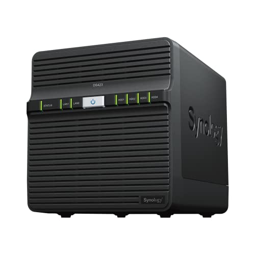 Synology DS423 Noir - NAS Domestique à 4 Baies, Métal, Montage au Sol, Compatible avec Serveur, Ordinateur de Bureau, Ordinateur Portable