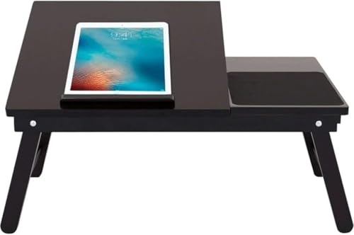Table de lit pour ordinateur portable, Bureau pliable et réglable for ordinateur portable avec tiroir, table de lit portable, 54,2 x 35,1 x 23 cm, marron et noir