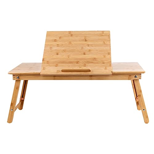 Table de lit pour ordinateur portable, Bureau d'ordinateur portable pliable en bambou, réglable en hauteur et en angle, portable, lot de 1