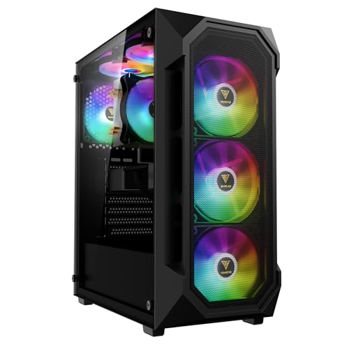 GAMDIAS Aura GC1 Elite ARGB ATX Boîtier PC Mid Tower Ventilateur 4 x 120 ARGB Panneau Avant en Maille Haute Circulation d'air Panneau latéral en Verre trempé Installation sans Outils Noir