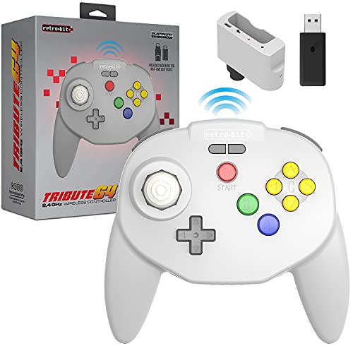 Retro-Bit Manette sans fil Tribute64 2,4 GHz pour N64SwitchPCMac et autres périphériques USB - Gris []