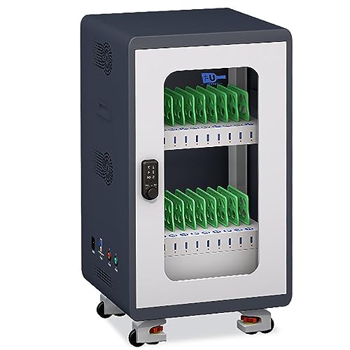 HLGKBY Chariot de Chargement et de Stockage Mobile avec Serrure électronique Station de Chargement USB 30 Baies avec désinfection et Ventilateur de Refroidissement pour Mobile, iPad, Tablette 20bay