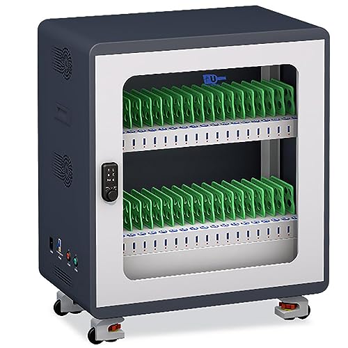 HLGKBY Chariot de Chargement et de Stockage Mobile avec Serrure électronique Station de Chargement USB 30 Baies avec désinfection et Ventilateur de Refroidissement pour Mobile, iPad, Tablette 40bay