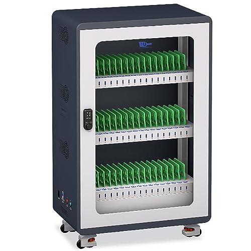 HLGKBY Chariot de Chargement et de Stockage Mobile avec Serrure électronique Station de Chargement USB 30 Baies avec désinfection et Ventilateur de Refroidissement pour Mobile, iPad, Tablette 60bay