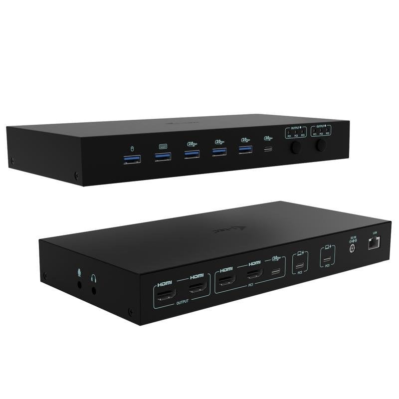 i-tec Station d'accueil I-Tec USB-C KVM Dock PRO Trois Hôtes Double Affichage 92W