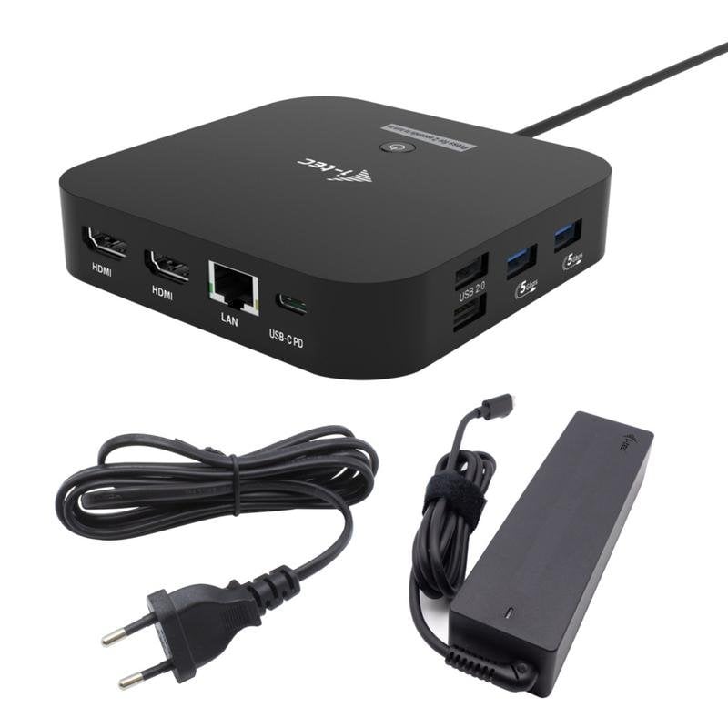 i-tec Station d'accueil I-Tec USB-C Dual HDMI 100W PD chargeur inclus double écran 4K