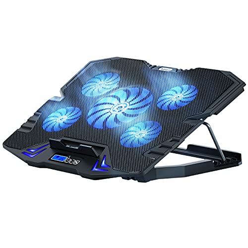 TopMate C5 Base de Refroidissement pour PC Portable Gamer (10-15,6 Pouces), Support à Ventilateurs avec Réglage de Hauteur- Noir Bleu
