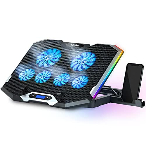 TopMate C11 Laptop Cooling Pad Silver Wing Cooler, RGB Lighting Laptop Cooler Fan Compatible 11-17.3 Laptop, 6 Fans Strong Wind and 7 Lighting Mode Adjustable Angle