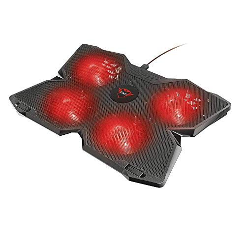 Trust Gaming GXT 278 Yozu Refroidisseur Ordinateur Portable jusqu'à 17,3 Pouces, Support PC Portable, Refroidissement avec 4 Ventilateurs Éclairés, USB, Ventilateur pour PC Portable - Noir Rouge