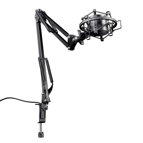Trust Gaming GXT 253 Emita Bras Micro Réglable Articulé, Perche avec Rotation à 360 Degrés, Pied Micro, Monture Anti-vibrations, Support de Microphone avec Câble Intégré - Noir Gris