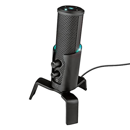 Trust Gaming GXT 258 Fyru Micro PC Streaming 4-en-1 avec 4 Directivités (Cardioïde, Bidirectionnel, Stéréo et Omnidirectionnel), Microphone USB pour Setup Gaming, Podcast, PS4, PS5, ASMR - Noir