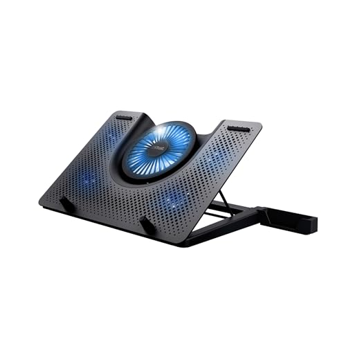 Trust Gaming Refroidisseur Ordinateur Portable GXT 1125 Quno Support de Refroidissement pour Portables jusqu'à 17,3 Pouces, 5 Ventilateurs Éclairés, Refroidit Votre Équipement, 5 Hauteurs Réglables