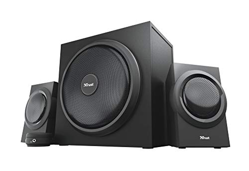 Trust Yuri Système d'Enceintes PC 2.1 avec Caisson de Basses en Bois (Puissance de Crête de 120 W, Commande de Volume Filaire avec Prise Casque et Connexion Line-in) Noir