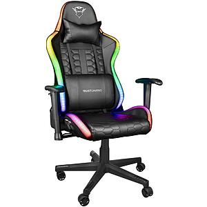 Trust Gaming Éclairée GXT 716 Rizza RGB LED - Chaise de Bureau Gamer avec 350 Couleurs, Fauteuil, Siège Ergonomique avec Pivotement sur 360 degrés et Dossier Inclinable à 175 degrés - Noir