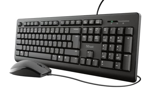 Trust Taro Ensemble Clavier et Souris filaires – Disposition Britannique QWERTY, Clavier Pleine Taille, résistant aux déversements, câble de 1,8 m, USB Plug and Play, Combo Silencieux pour PC et