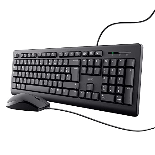 Trust Taro Pack Clavier et Souris Filaires - Clavier AZERTY Français, Résistant aux Éclaboussures, Silencieux, Câble USB de 1.8 m, Clavier PC, Portable, Ordinateur, Windows, Mac OS - Noir