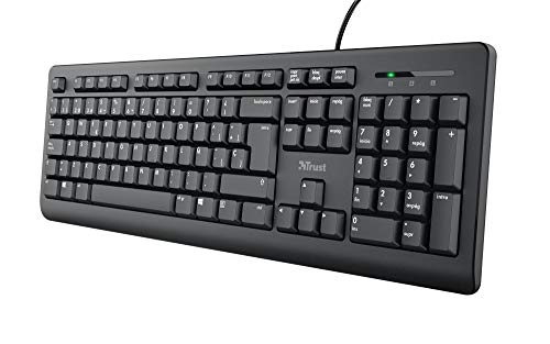 Trust Taro Clavier avec Disposition QWERTY Espagnol, Touches Silencieuses, Câble USB, Clavier Filaire ES pour PC, Ordinateur Portable, Mac - Noir