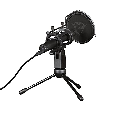 Trust Gaming GXT 241 Velica Micro PC USB Streaming, avec Trépied et Un Filtre Anti-Pop, Microphone Gamer, ASMR, Enregistrement Studio, Chant, Twitch, Youtube, PC Ordinateur Noir