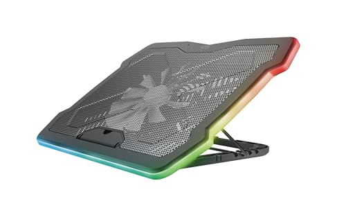 Trust Gaming GXT 1126 Aura Refroidisseur Ordinateur Portable à Éclairage Multicolore Jusqu'à 17.3 Pouces, Vitesse Réglable, Mode Silence - Noir