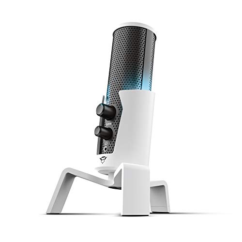 Trust Gaming GXT 258W Fyru Microphone USB Professionnel 4-en-1, Gamer Micro PC LED, 4 Directivités, Micro pour PC, Ordinateur, Podcasts, Vlogs, Youtubeur, Twitch, ASMR, Micro Streaming Gamer, Blanc