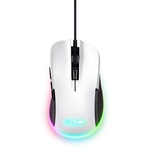 Trust Gaming GXT 922W Ybar Souris Gamer, 68 Plastiques Recyclés, Éclairage RGB, 6 Boutons Programmables, 200-7200 DPI, Souris Gaming Filaire USB pour PC, Ordinateur Portable - Blanc