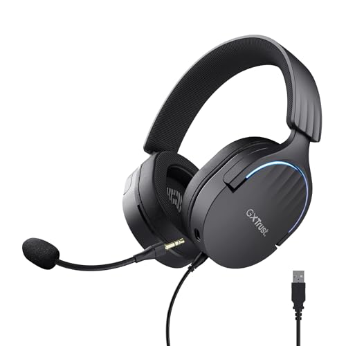 Trust Gaming GXT 490 Fayzo Casque Gaming USB Son Surround 7.1, Pilotes 50mm, Éclairage RGB, 85 Plastiques Recyclés, Casque Gamer Filaire Over-Ear pour PC PS5, Microphone Antibruit - Noir