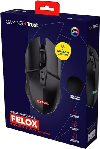 GXTrust Felox Souris Gamer sans Fil Rechargeable et Tapis de Souris, Noir