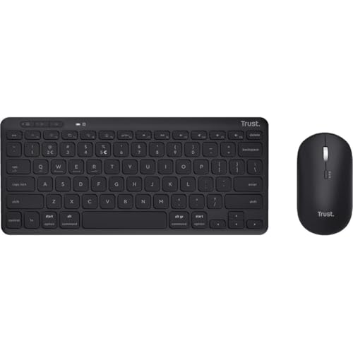 Trust Lyra Pack Clavier et Souris sans Fil Bluetooth AZERTY Belge, 84 Plastique Recyclé, Mini Clavier Rechargeable pour PC, Ordinateur Portable, Mac, Tablet, iPad, Android, iOS - Noir