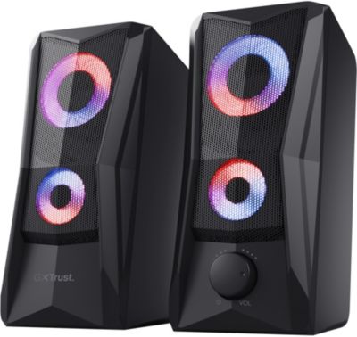 Trust Gaming GXT 606B Javv Enceinte PC Gamer 2.0 avec Éclairage LED RGB, 12W (6W RMS), Alimentation USB, Jack 3,5 mm, Système d'enceintes Compactes, Haut Parleur pour Ordinateur Portable - Noir