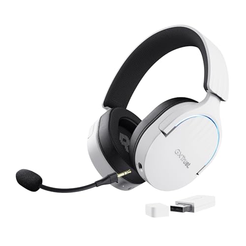 Trust Gaming GXT 491W Fayzo Casque Gaming sans Fil Bluetooth 2.4 GHz, Son Surround 7.1, Batterie 22 Heures, Pilotes 50mm, Microphone Antibruit, Casque Gamer RGB Over-Ear PC PS5 PS4 Switch, Blanc