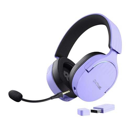 Trust Gaming GXT 491P Fayzo Casque Gaming sans Fil Bluetooth 2.4 GHz, Son Surround 7.1, Batterie 22 Heures, Pilotes 50mm, Microphone Antibruit, Casque Gamer RGB Over-Ear PC PS5 PS4 Switch, Pourpre